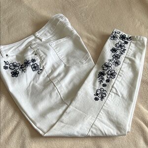 Artisan Ny White Denim with Black Embroidery
